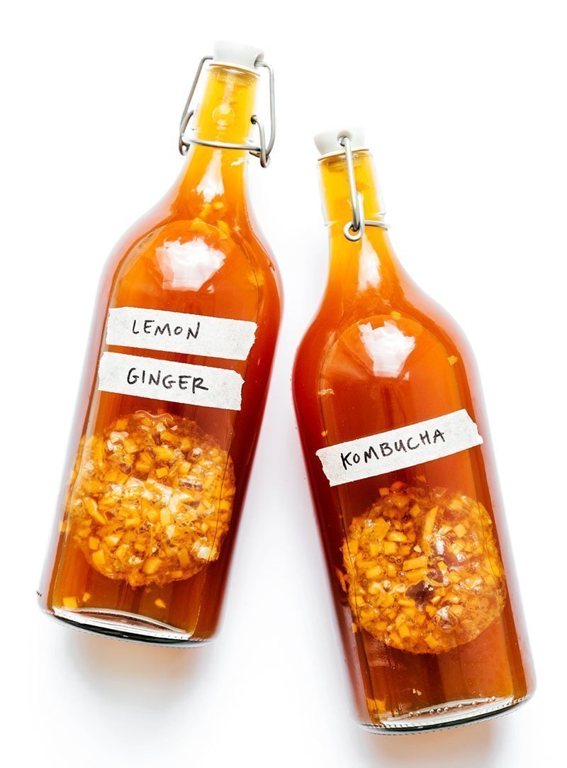 lemon ginger kombucha in fermentation bottles