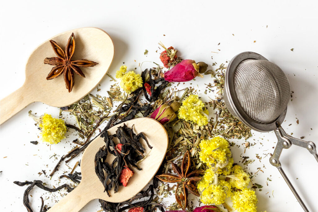 Herbal teas on white background