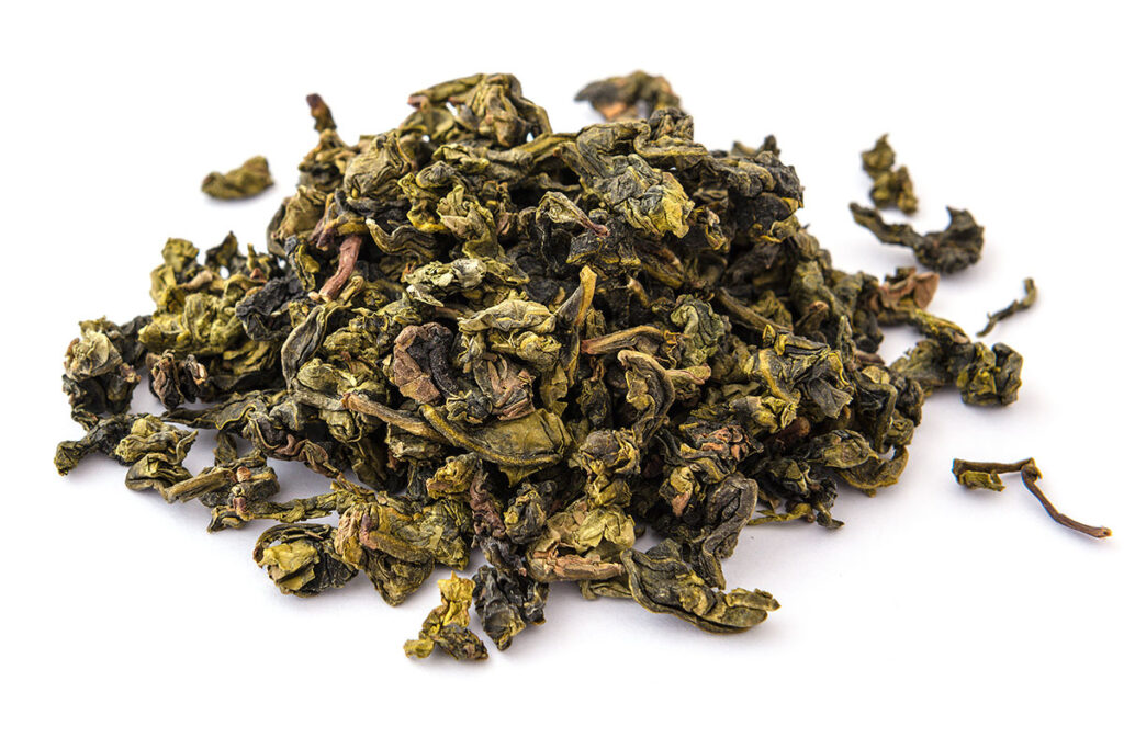 Oolong tea on white background.