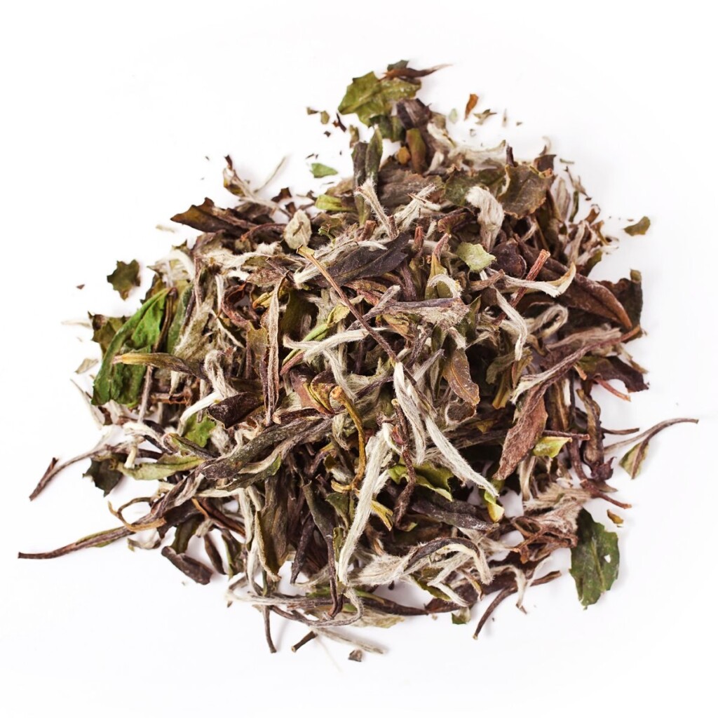 Fujian tea leaves on an isolated white background.