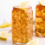 Cold brewed tea with ice in a glass.